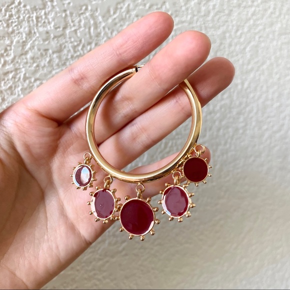Boho Red Sun Hoop Earrings - Picture 4 of 9